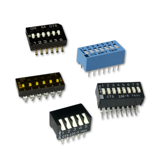 Five CTS DIP switches on white background