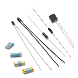 Thermistor assortment laid out on white background