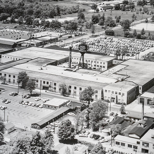 Black and white image of CTS' Elkhart facility  from 1900