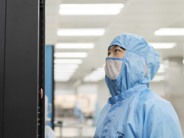Person looking at equipment