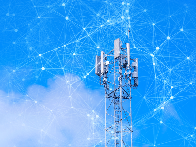 Communications tower with connectivity graphic