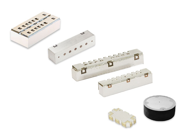 Six CTS rf filters laid out on a white background