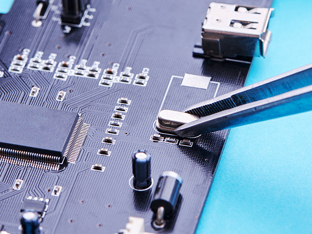 tweezers mounting a fcp crystal on pc board