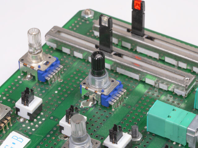 CTS potentiometer assortment mounted to PC board