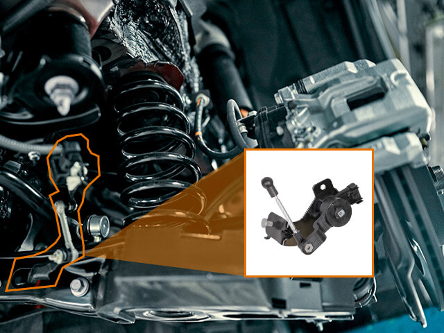 Image of where a chassis ride height sensor would be mounted with call out box showing product
