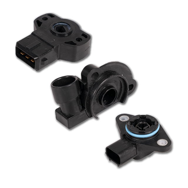 three throttle position sensors on white background