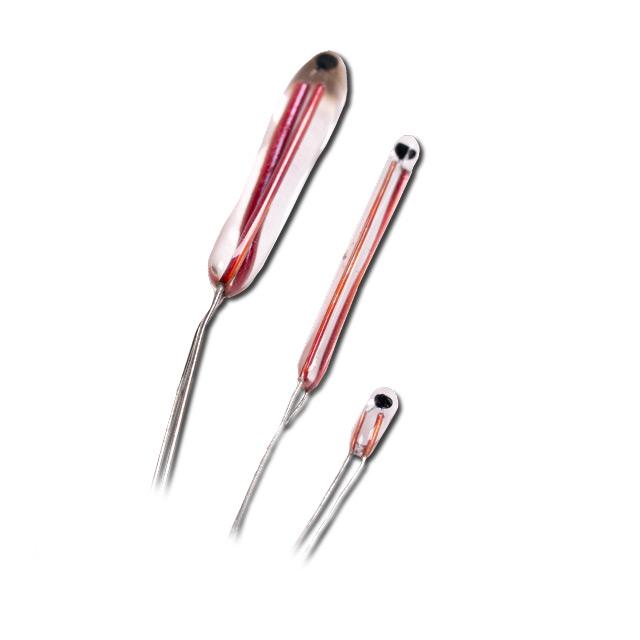 Glass probe thermistors on white background